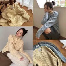 批发2025秋季新款 WUA韩国<b class='q'>东大门</b><b class='q'>代购</b> 韩系粗棒针麻花开衫女