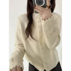 批发韩系重工钩花高领羊毛针织<b class='q'>开衫</b><b class='q'>女</b>2025秋冬新款宽松百搭<b class='q'>毛衣</b>外套潮