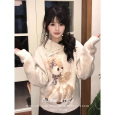 批发【鹿守暖意】奶呼呼马海毛针织衫女秋冬小鹿提花修身毛衣可爱上衣