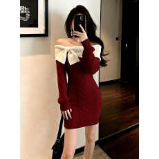 批发贵气感御姐气质高级感大方得体巨好看的小香风露肩针织<b class='q'>连衣裙</b>冬季