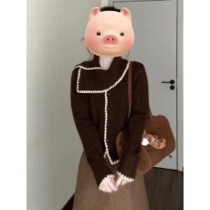 批发小香风围巾领毛衣开衫女秋冬加厚针织女外套上衣