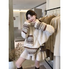 批发费尔岛风提花针织套装女秋冬慵懒风加厚<b class='q'>毛衣</b>+短裙两件套配围巾