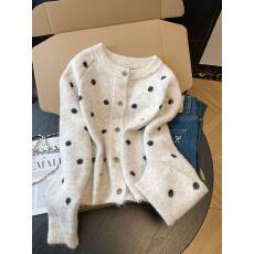 批发广州十三行高货爆款~韩系百搭波点针织衫毛衣外套女秋冬宽松显瘦