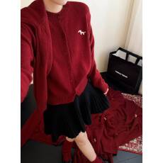 批发韩系撞色小马刺绣羊毛针织开衫2026早春新款女极简风软糯毛衣外套