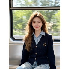 批发2026年新款假两件polo领长袖针织<b class='q'>毛衣</b>女秋季学院风短款开衫上衣