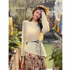 批发春季新款设计感镂空百搭时尚<b class='q'>针织</b><b class='q'>罩衫</b>女