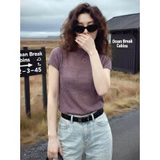 批发2026夏季新款法式圆领短袖T恤女装紫色<b class='q'>大码</b>显瘦显白亲肤透气上衣