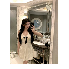 批发Chill白色针织连衣裙女春季长袖miu系千金公主裙生日裙子