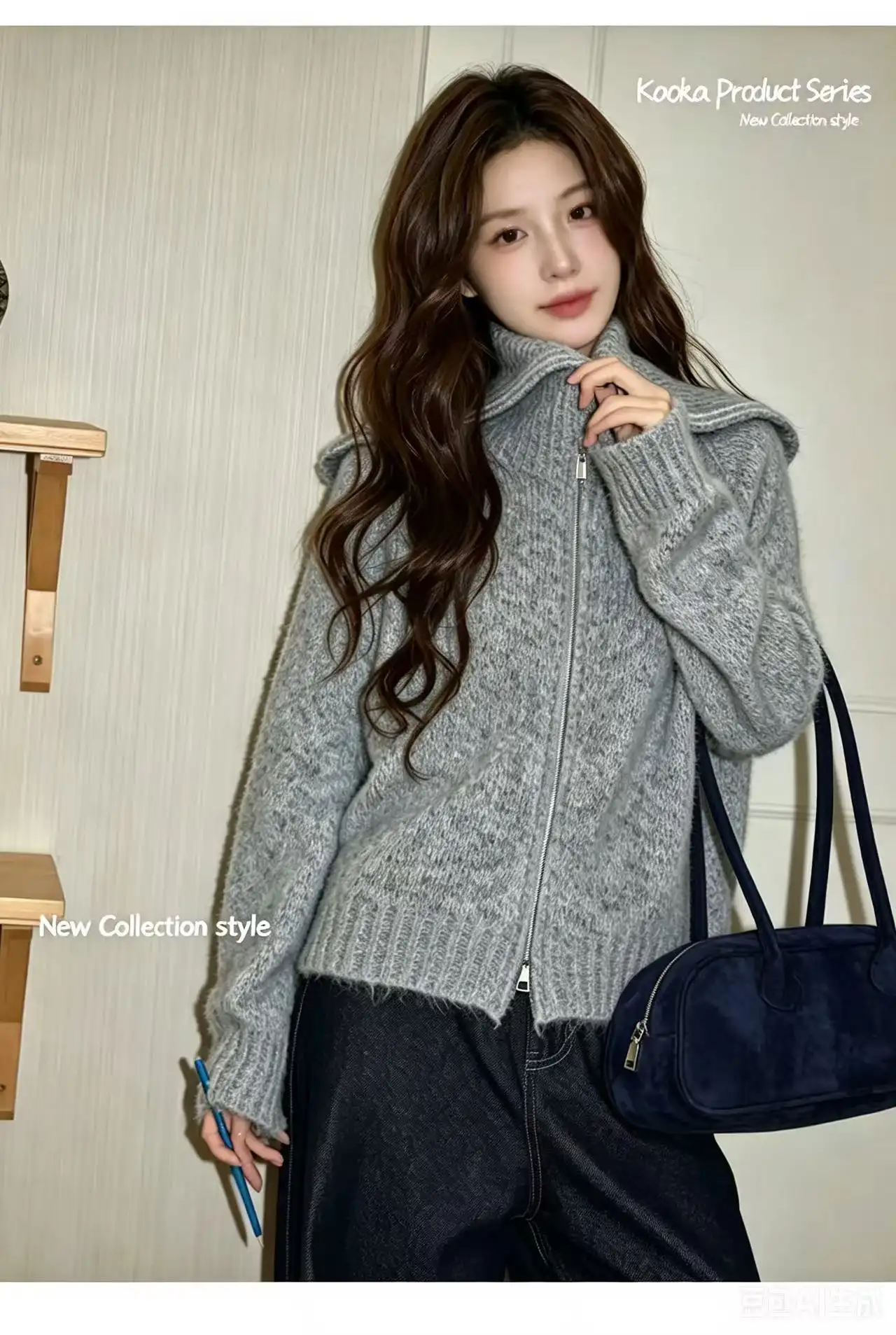 퍼플 더블 지퍼 폴드 칼라 가디건 상세 이미지 4