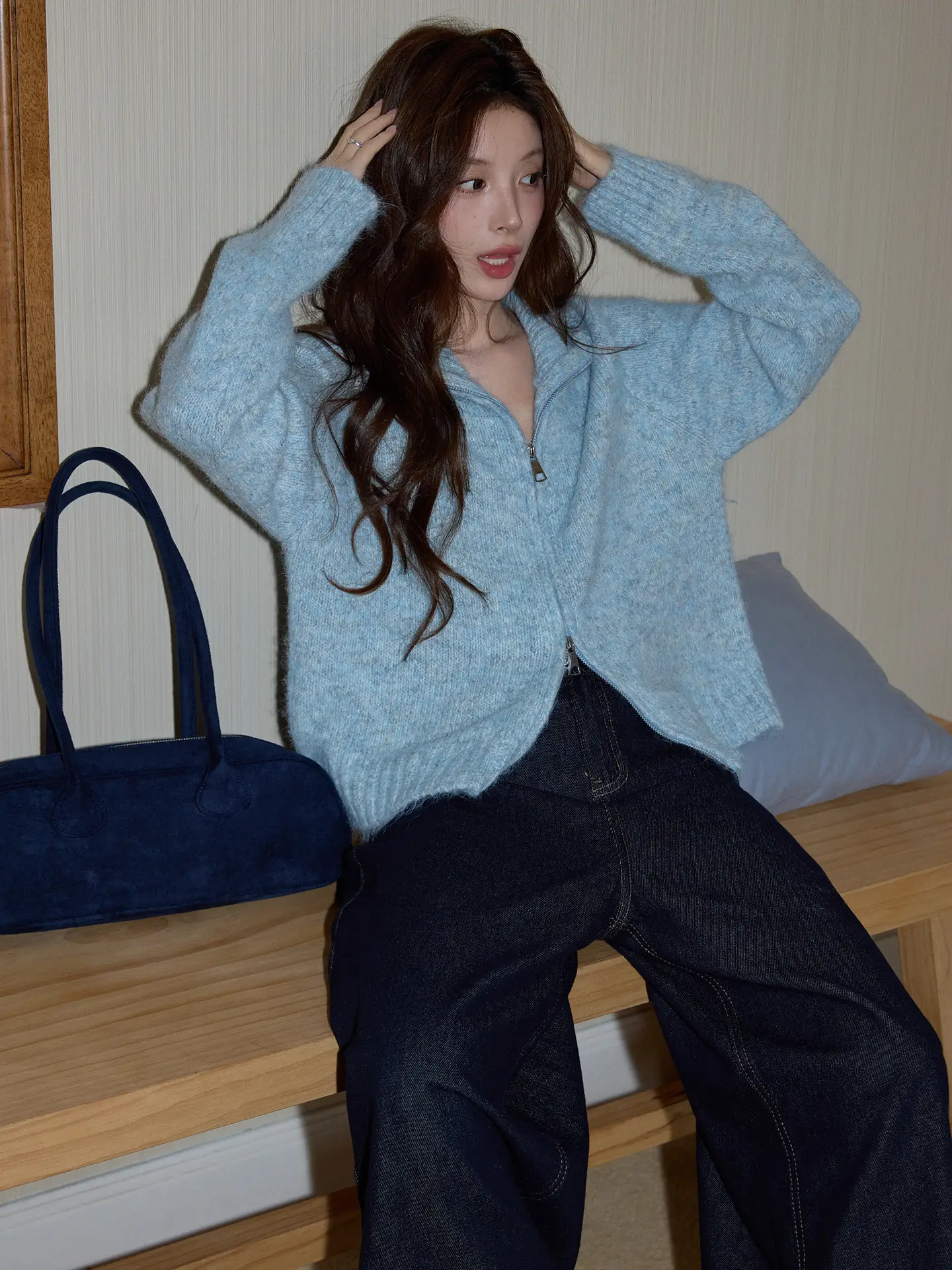 퍼플 더블 지퍼 폴드 칼라 가디건 상세 이미지 5