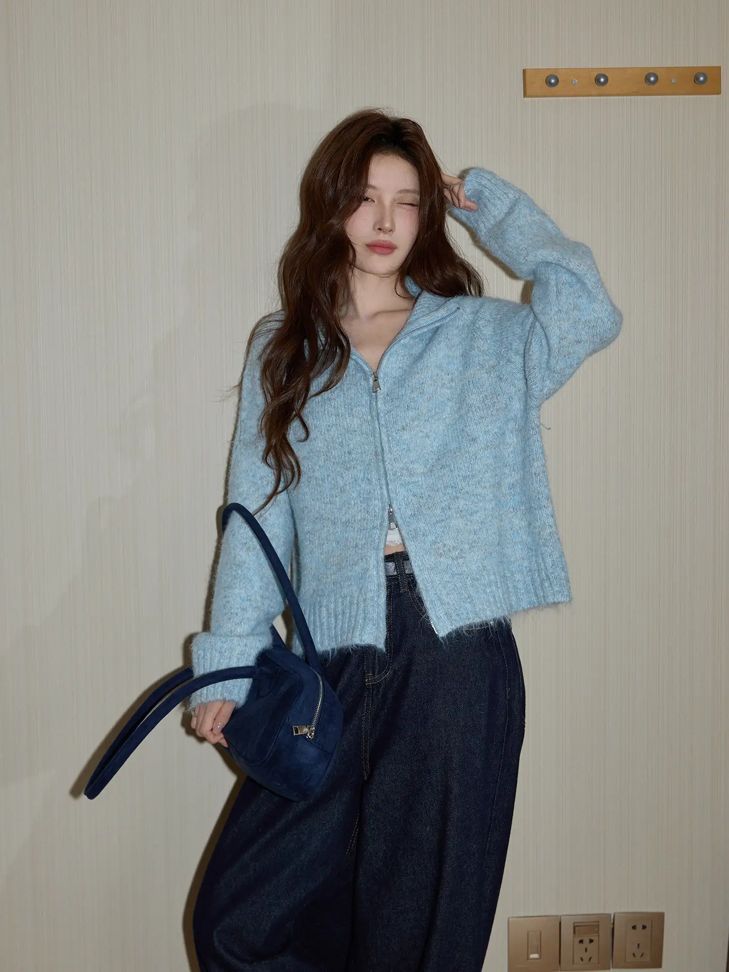 퍼플 더블 지퍼 폴드 칼라 가디건 상세 이미지 7