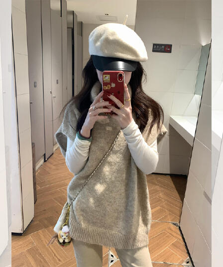 느긋한 바람 터틀넥 스웨터 베스트 조끼 여성 가을 겨울 한국 스타일 와이드 부드러운 찹쌀 니트 스택 착용 민소매 품격 맨위