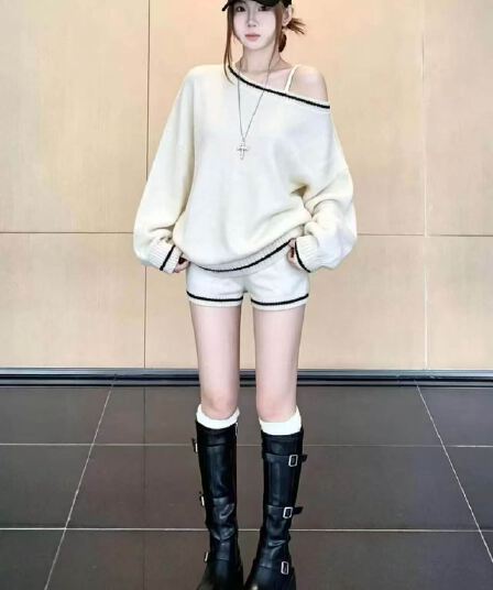 레트로 부드러운 바람 자이언트 잘 생긴 ~ 중 비스듬한 어깨 의류 반바지 투피스 슈트 품격 전체 집합 착용 가져 가라.