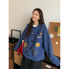 批发复古羊毛针织<b class='q'>开衫</b>毛衣女早春新款宽松慵懒风毛衣外套上衣
