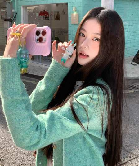 박하 녹색 레트로 볼륨 측면 니트 오픈 가디건 스웨터 여자 2026 새로운 봄 가을 부드러운 찹쌀 이른 봄 외부 잡아라. 의류