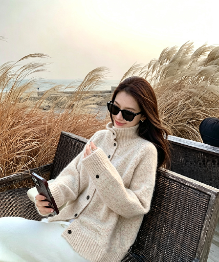 2026 터틀넥 니트 오픈 가디건 여성 가을 겨울 느긋한 바람 루즈핏 두꺼운 양모 혼방 스웨터 코트 작은 키