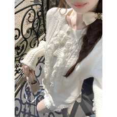 批发糯糯雪贝/中古钩花宫廷千<b class='q'>金</b>感花边系带毛衣外套