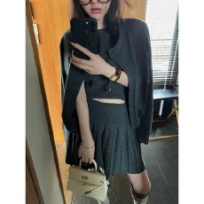 批发一整套ootd穿搭时尚<b class='q'>针织</b><b class='q'>开衫</b>套装女春秋气质显瘦百褶半身裙三件套