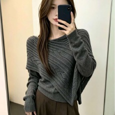 批发不规则镂空假两件针织衫秋季新款韩系<b class='q'>宽松</b>时尚减龄打底上衣