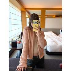 批发im向 普罗旺斯晨雾’华夫格立领针织衫女秋宽松短款拉链<b class='q'>毛衣</b>外套