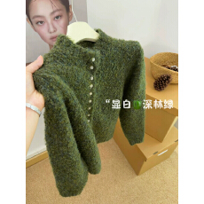 原物推荐！巨显白~软糯糯的森林绿圈圈纱半高领短款保暖毛衣外套