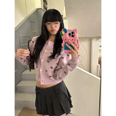 批发美式复古狗爪提花针织毛衣开衫男女春秋百搭宽松休闲慵懒<b class='q'>外套</b>