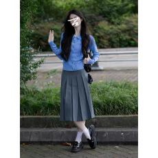 批发大码女装韩系翻领蓝色长袖针织开衫秋季新款<b class='q'>胖</b><b class='q'>mm</b><b class='q'>显瘦</b>内搭外穿上衣