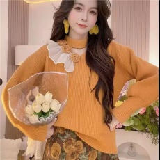 批发韩系温柔<b class='q'>花朵</b>毛衣长袖针织衫新款减龄<b class='q'>上衣</b>