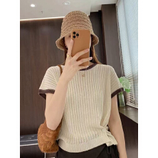 批发韩系撞色短袖针织衫上衣女士2026<b class='q'>春</b>夏季新款高级时尚好看通勤上衣