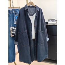 批发欧货大码复古牛仔衬衫裙女中长款秋季新品慵懒风宽松孕妇大<b class='q'>衣外套</b>