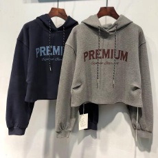 批发2025秋装韩国新款字母印花短款连帽卫衣女宽松显瘦百搭套头上衣潮