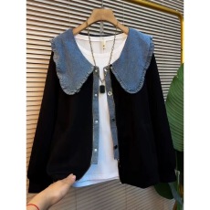 批发300斤大码女装秋冬季新款<b class='q'>牛仔</b>拼接<b class='q'>外套女</b>中长款胖mm显瘦独特夹克