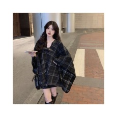 批发小香风黑色中长款格子毛呢外套女秋<b class='q'>冬</b>宽松百搭小个子斗篷披肩大衣