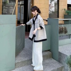 批发大码300斤韩系休闲撞色外套男女装春秋季新款设计感减龄宽松上衣2