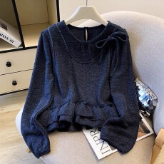 批发不规则系带假两件<b class='q'>长袖</b>衬衫女秋季新款荷叶边拼接设计感泡泡袖上衣