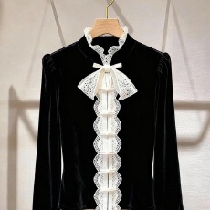 批发新中式黑色丝绒上衣女2025秋冬款气质高级巨好看复古盘扣国风衬衫