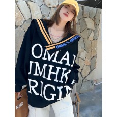 批发<b class='q'>胖妹妹</b>2-300斤韩版字母印花披肩大领口卫衣春秋大码260斤薄款上衣