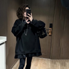 批发<b class='q'>秋季</b>新款外穿遮肚子拼接<b class='q'>连衣裙</b>大码200斤300微胖mm假两件卫衣裙装