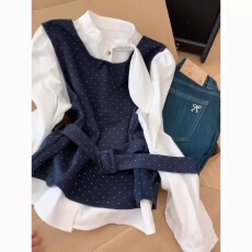 批发新款时尚套装<b class='q'>波点</b>马甲长袖<b class='q'>衬衫</b>秋季两件套收腰气质2025上衣