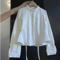 批发韩系复古灯芯绒长袖白色衬衫女秋冬轻奢高级感特别漂亮的掐腰上衣