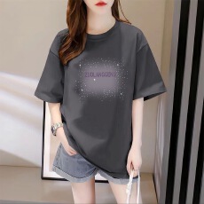 批发<b class='q'>外贸</b>剪标<b class='q'>尾</b><b class='q'>单</b>专柜撤回~纯棉中长款圆领短袖t恤女减龄遮肚洋气上衣