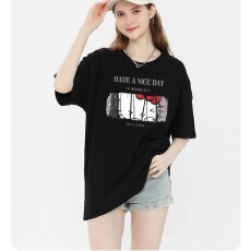 批发<b class='q'>欧美风</b>小众个性洋气时尚印花新款趣味100%纯棉休闲夏季可爱短袖潮