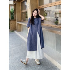 批发韩系<b class='q'>文艺</b><b class='q'>范</b>千鸟格衬衫裙休闲显瘦白色九分阔腿裤两件套女夏季新款