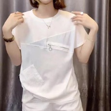批发棉不规则拼接短袖小众设计感别致t恤遮肉<b class='q'>胖</b><b class='q'>mm</b>大码半袖韩版上衣夏