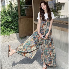 批发法式复古波西米亚风裤子<b class='q'>背带裤</b>女夏季2026新款阔腿裤<b class='q'>宽松</b>连体裤女