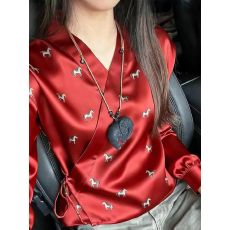 批发新中式国风红色小马印花上衣女2026年春改良<b class='q'>唐装</b>掐腰系带<b class='q'>汉服</b>小衫