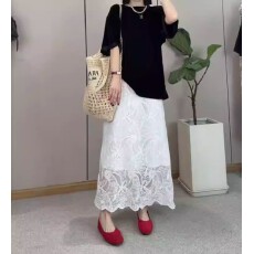 批发法式白色刺绣蕾丝半身裙中长款2026春季高腰显瘦减龄<b class='q'>百搭</b>a字长裙