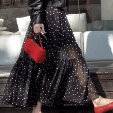 批发法式高级感黑色波点半身裙女高腰A字长裙修身显瘦<b class='q'>百搭</b>气质设计感