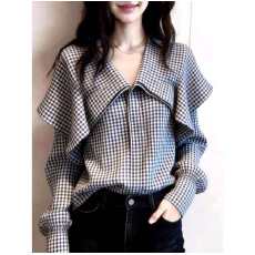 批发法式设计感黑白格子<b class='q'>衬衣</b>女2026春季新款宽松时尚通勤<b class='q'>百搭</b>上衣潮
