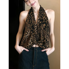 批发<b class='q'>泰国</b>绝美豹纹V领挂脖小吊带背心女夏季性感美背外穿辣妹抹胸上衣